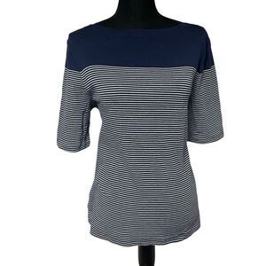 Charter Club Luxury Pima Cotton Navy and White Wide Boat Neck Top